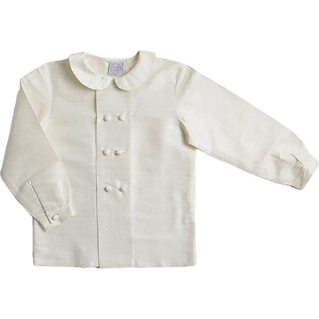 Boys Peter Pan Collar Long Sleeve Double-Breast Silk Shirt, White