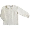 Boys Peter Pan Collar Long Sleeve Double-Breast Silk Shirt, White - Shirts - 1 - thumbnail