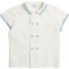 Boys Celebration Double-Breast Short Sleeve Linen Shirt, White & Teal - Shirts - 1 - thumbnail