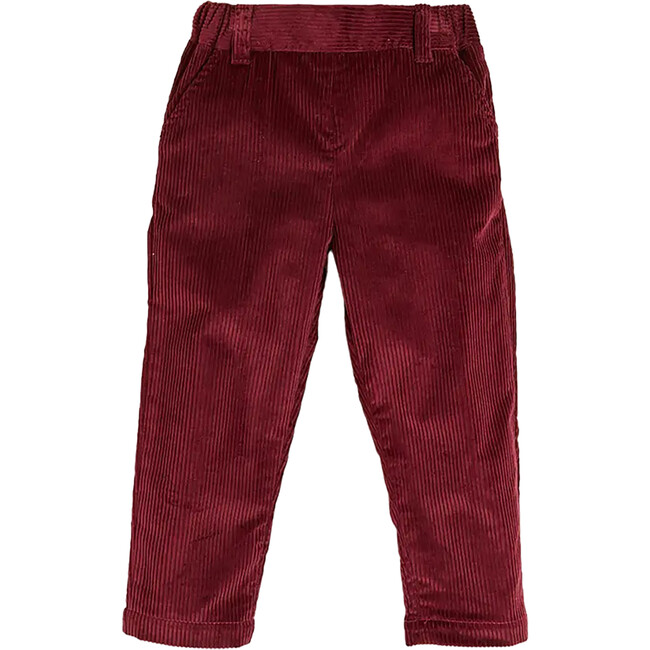 Belt Loops Front Pocket Corduroy Trousers, Burgundy