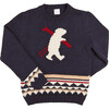 Bear Intarsia Elastic Hem Crew Neck Long Sleeve Jumper, Navy - Sweaters - 1 - thumbnail