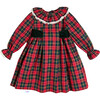 Belgravia Tartan Print Petal Collar Long Sleeve Dress, Red - Dresses - 1 - thumbnail