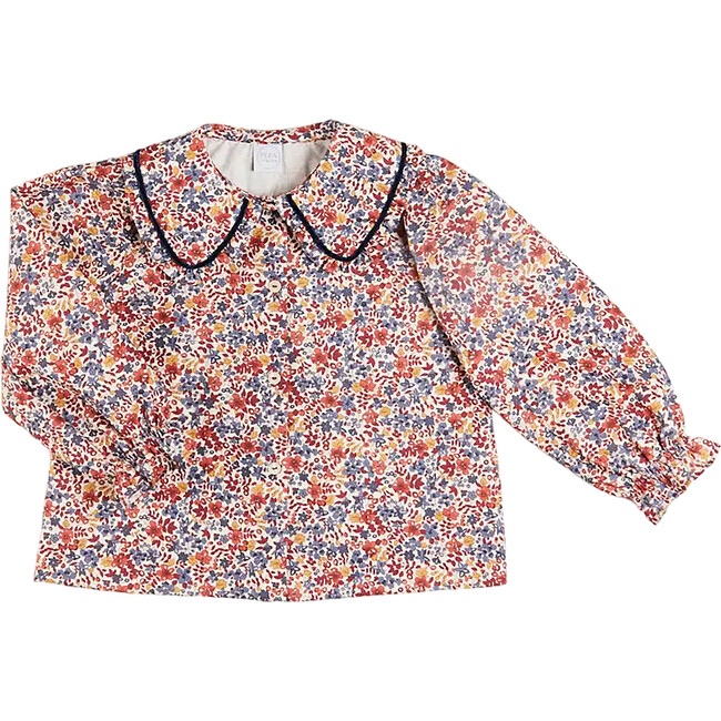 Beatrice Floral Print Peter Pan Collar Long Sleeve Blouse, Caramel