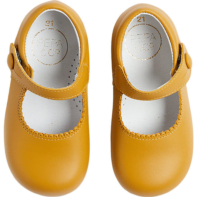 Baby Leather Snap Strap Mary Jane Shoes, Mustard