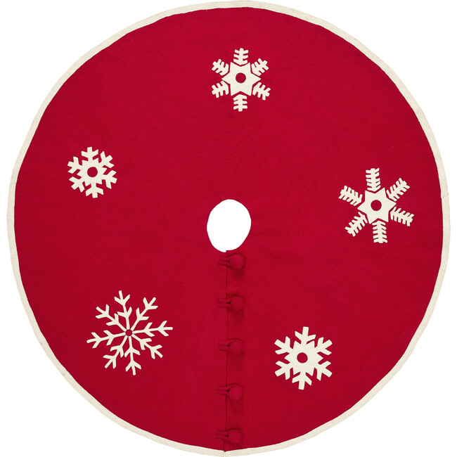 Handmade Christmas Tree Skirt in Felt - Snowflakes on Red - Tree Skirts - 4