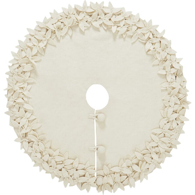 Mini Christmas Tree Skirt, Cream Overlapping Flowers - Tree Skirts - 3