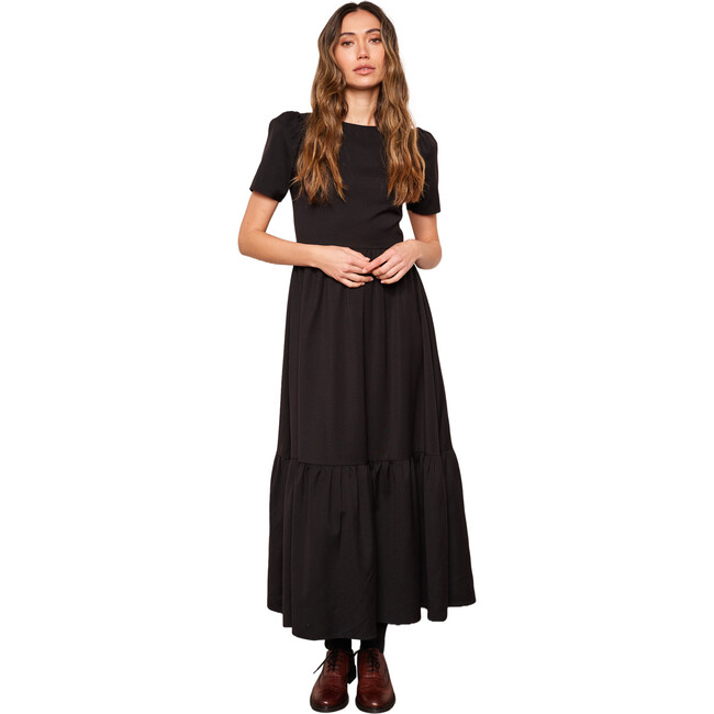 Women's Willow Princess Short Sleeve Tiered Midi Skirt Dress, Black