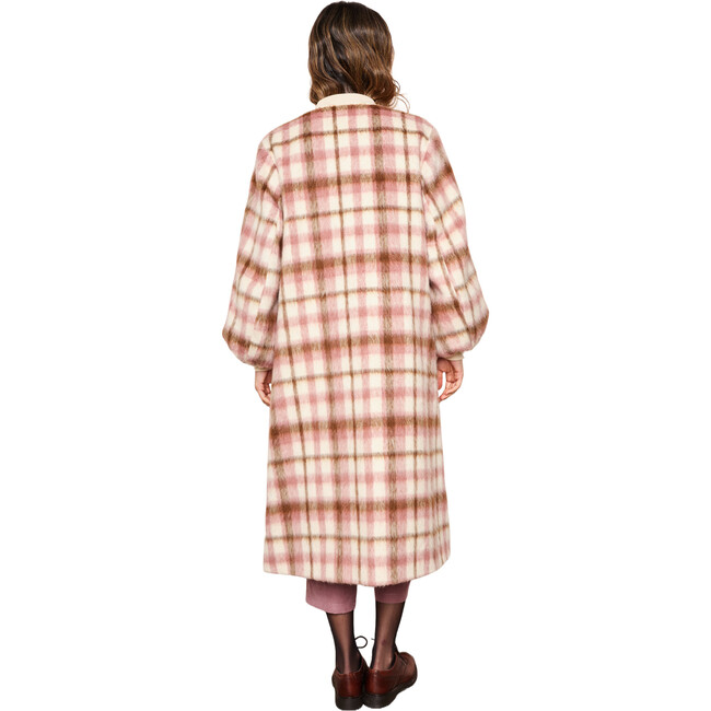 Women's Cameron Plaid Bishop Long Sleeve Snap Button Coat, Blush - Coats - 2