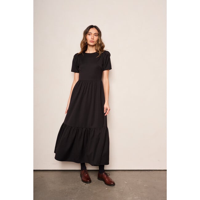 Women's Willow Princess Short Sleeve Tiered Midi Skirt Dress, Black - Dresses - 3