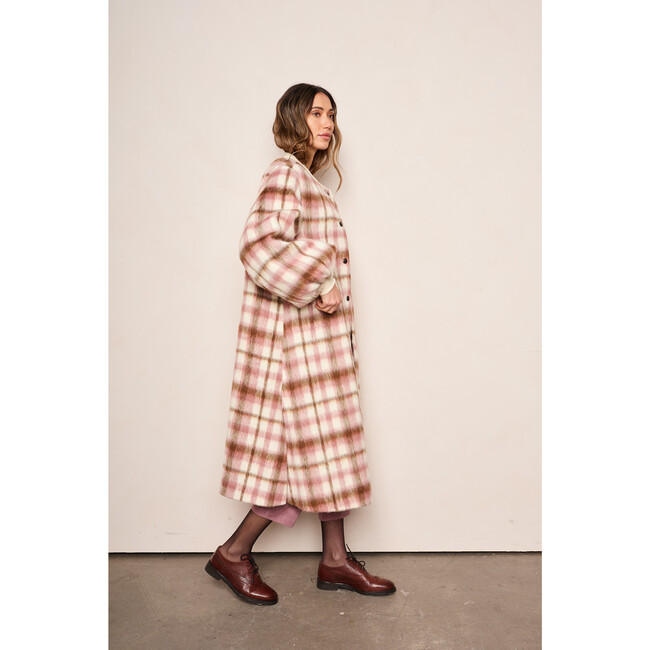 Women's Cameron Plaid Bishop Long Sleeve Snap Button Coat, Blush - Coats - 3