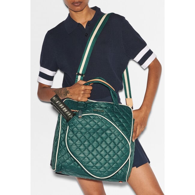 Women's Pickleball Padded Handles Pocket Tote Bag, Emerald & Ecru - Bags - 5