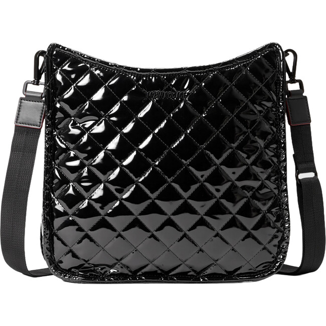 Women's Box Exterior Pocket Adjustable Crossbody Strap Bag, Black Lacquer