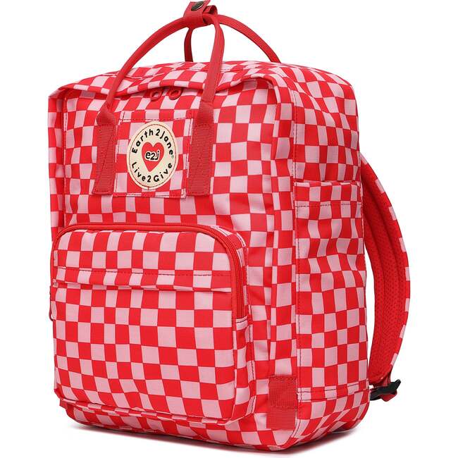 BackPack Pink Red Checkered Kid's Bag Unisex Earth2Jane Adjustable ecofriendly Bag