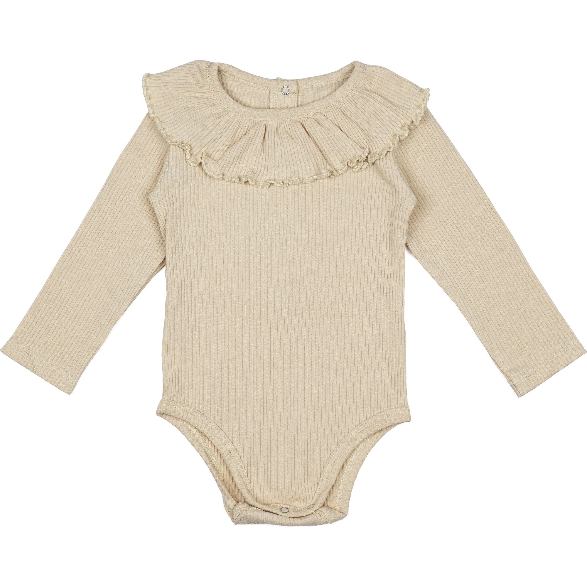 Ruffle Collar Onesie, Taupe - Onesies - 1