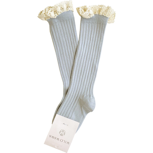 Lace Knee Socks, Sky Gray