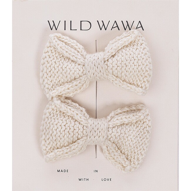 Knitted Bow Clip Set, Ivory