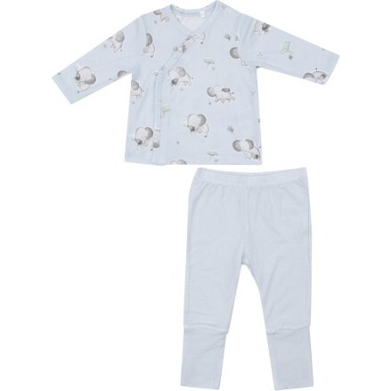 Gray Elephants Blue Take Me Home Set With Roll Over Cuff Pant