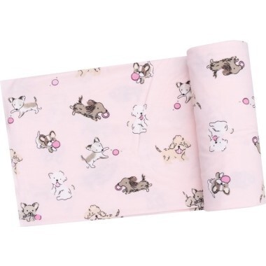 Fluffy Puppies Swaddle Blanket, Pink