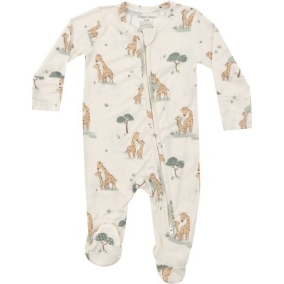 Giraffe Families 2 Way Zipper Footie, Tan