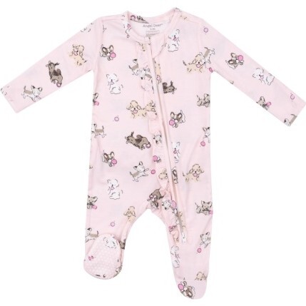 Fluffy Puppies 2 Way Ruffle Zipper Footie, Pink