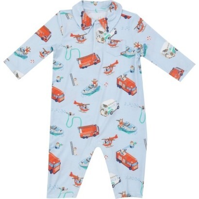 Rescue Vehicle Dogs Polo Romper, Blue