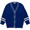 Wool Classroom Striped Long Sleeve Button-Up Cardigan, Cobalt Blue - Cardigans - 1 - thumbnail