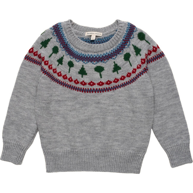 Recess Fair Isle Intarsia Long Sleeve Knit Sweater, Heather Grey