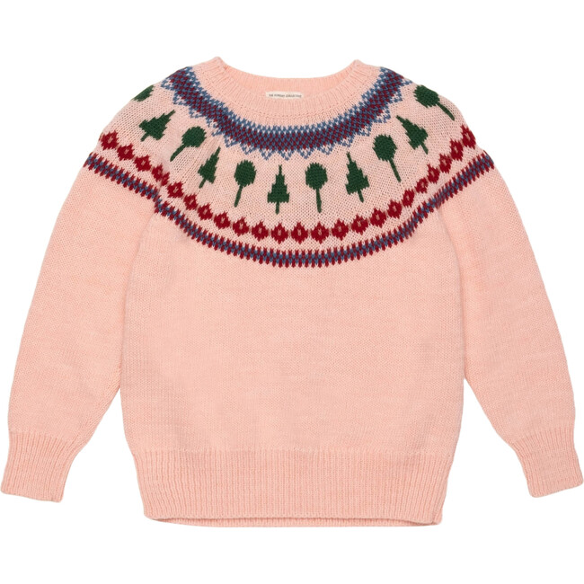 Recess Fair Isle Intarsia Long Sleeve Knit Sweater, Pink Lemonade