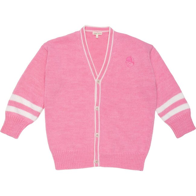 Classroom Wool Striped Long Sleeve Button-Up Cardigan, Bubblegum Pink