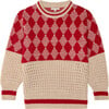 Alpaca Checkered Knit Sweater, Red & Beige - Sweaters - 1 - thumbnail