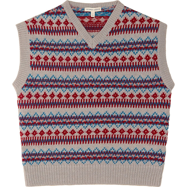 Wool Yearbook Fair Isle Intarsia V-Neck Vest, Multicolors