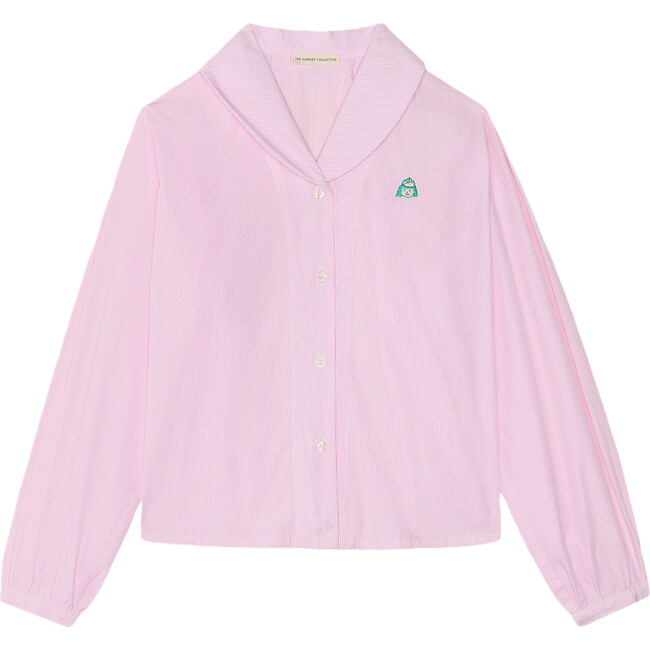 Pinstripe Annie Shawl Collar Long Sleeve Blouse, Pink