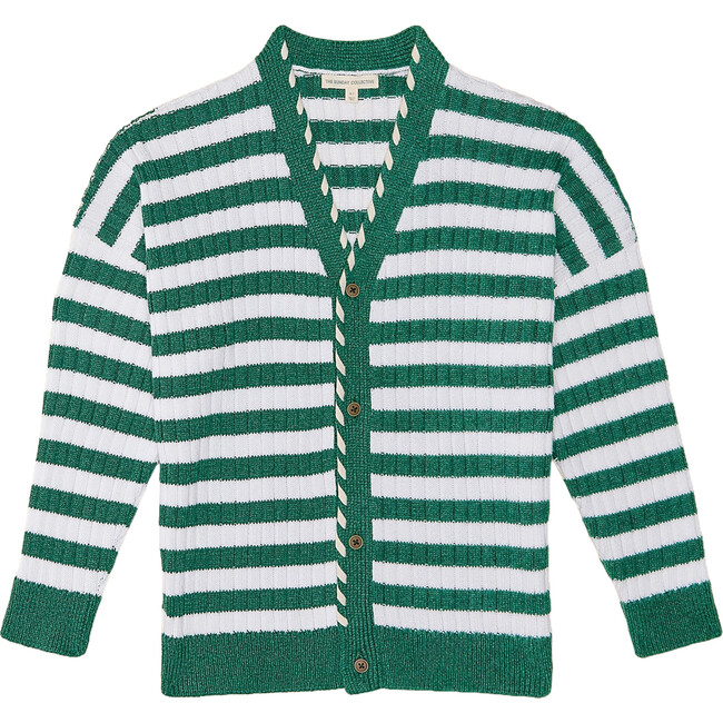 Pine Stripe Long Sleeve Cardigan, Green & White