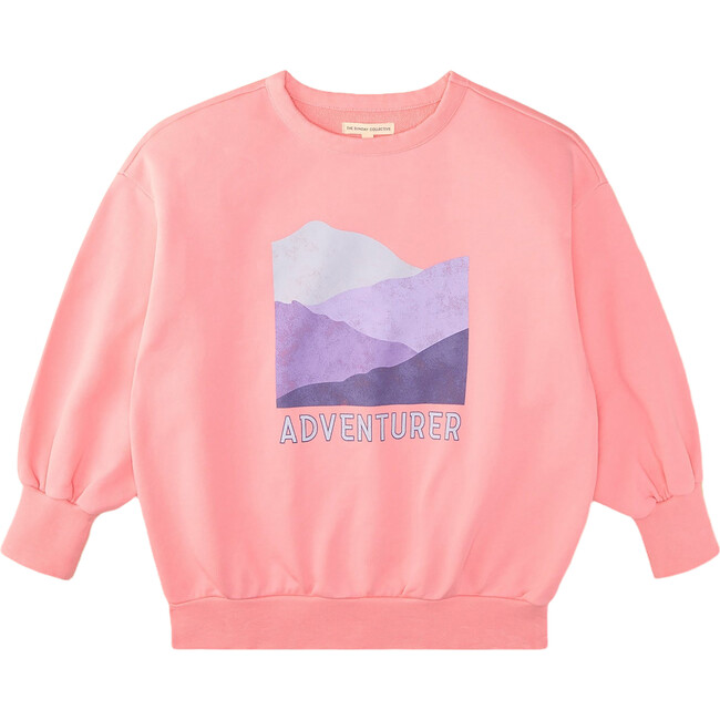 Organic Sunday Graphic Print Drop Shoulder OVersized Fit Sweatshirt, Petal Pink