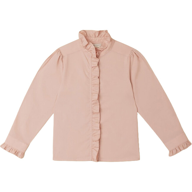 Organic Ruffled Neck & Trim Long Sleeve Shirt, Dusty Rose