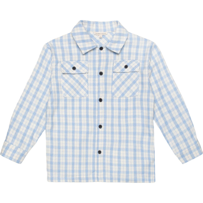 Flannel Plaid Relaxed Fit Long Sleeve Contrast Buttoned Overshirt, Sky