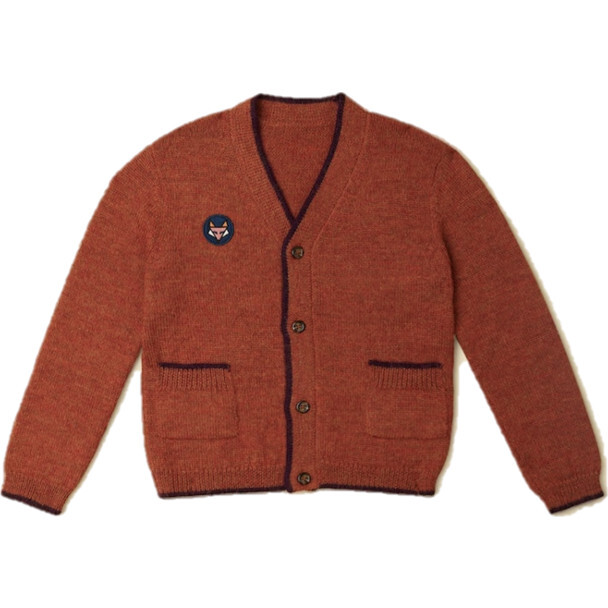 Alpaca Wild Fox Cpntrast Piped Cardigan, Burnt Orange