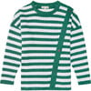 Button Rib Knit Pine Stripe Sweater, Green & White - Sweaters - 1 - thumbnail