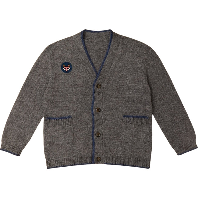 Alpaca Wild Fox Piped Cardigan, Heather Grey & Navy