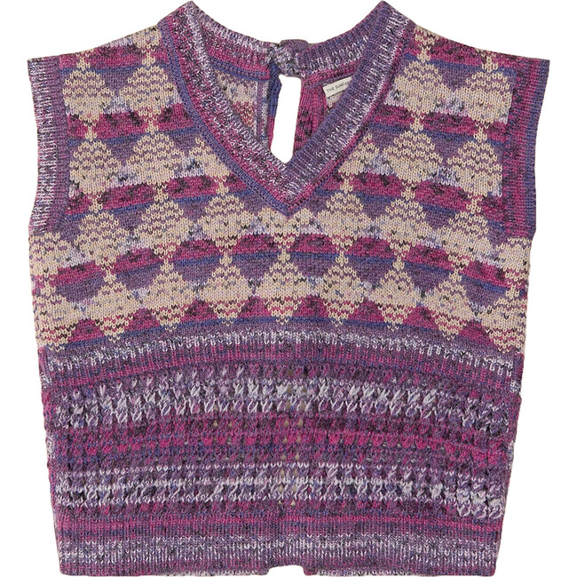 Knot Stitch Intarsia Double Tie Back V-Neck Sweater Vest, Multicolors