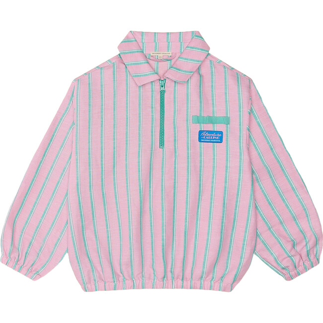 Field Guide Striped Half-Zipped Shacket, Pink & Green