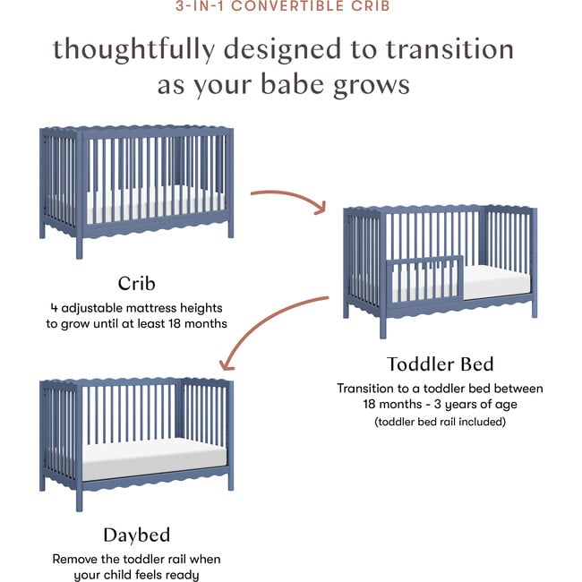 Swell 4-in-1 Convertible Crib with Toddler Bed Conversion Kit in Cove Blue - Cribs - 3