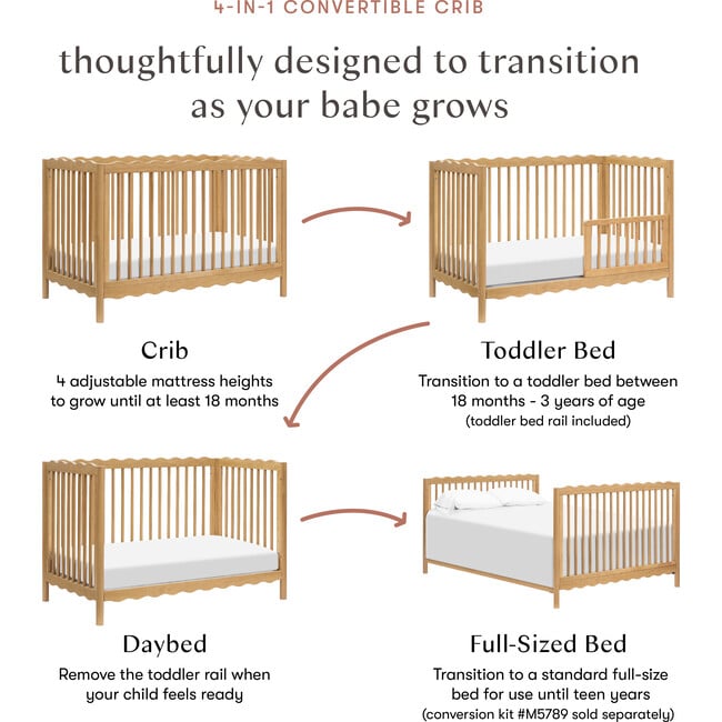 Swell 4-in-1 Convertible Crib with Toddler Bed Conversion Kit in Honey - Cribs - 6