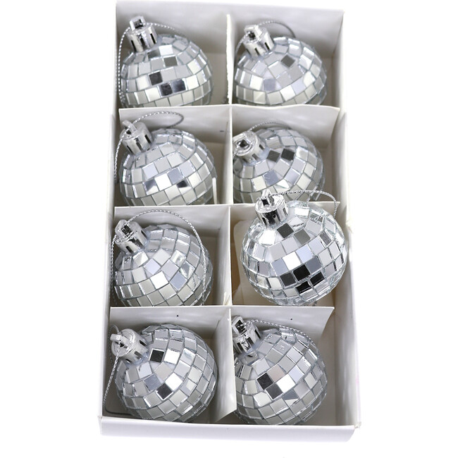 Tiny Silver Disco Ball Ornaments, Set of 8