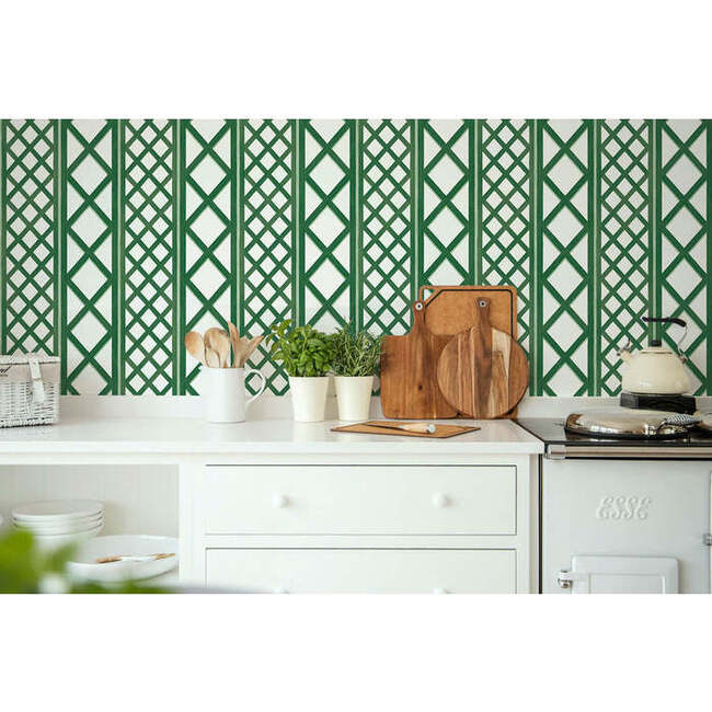 Treillage Non-Woven Wallpaper, Green - Wallpaper - 2