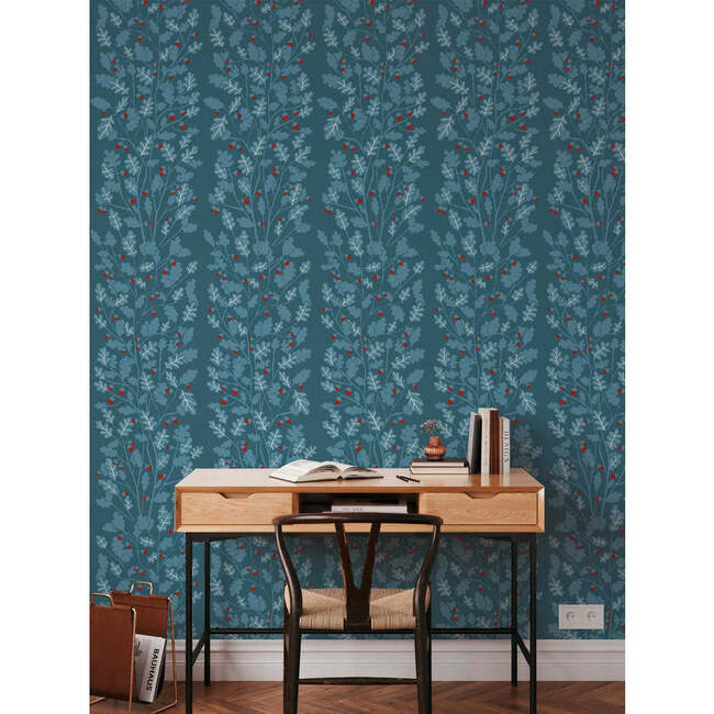 Oaks Non-Woven Wallpaper, Persian Blue