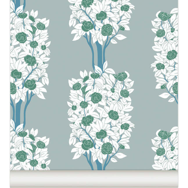 Camélias Non-Woven Wallpaper, Celadon