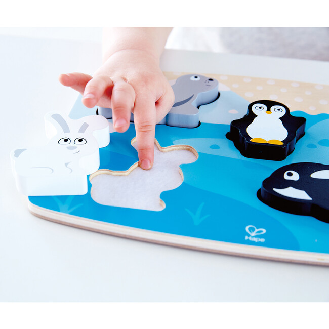 Hape: Polar Animal Tactile Puzzle - 6pc Wooden Sensory Toy - Puzzles - 2