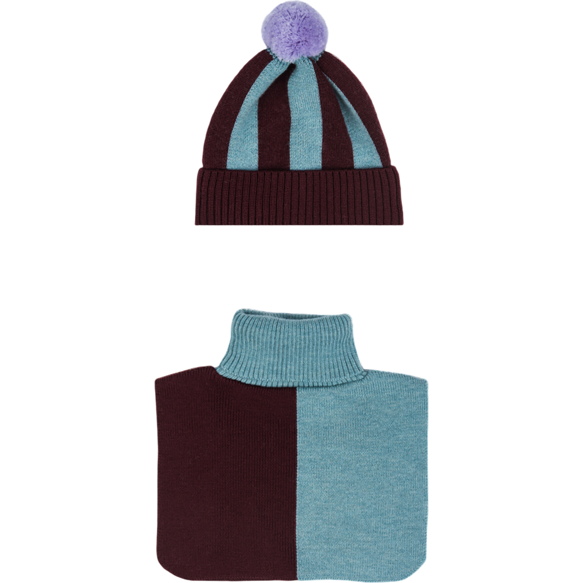 Set of 2 Merino Wool Beanie Hat, Burgundy Frost 1-3y & Merino Wool Neck Warmer, Burgundy Frost 1-5y - Scarves - 1
