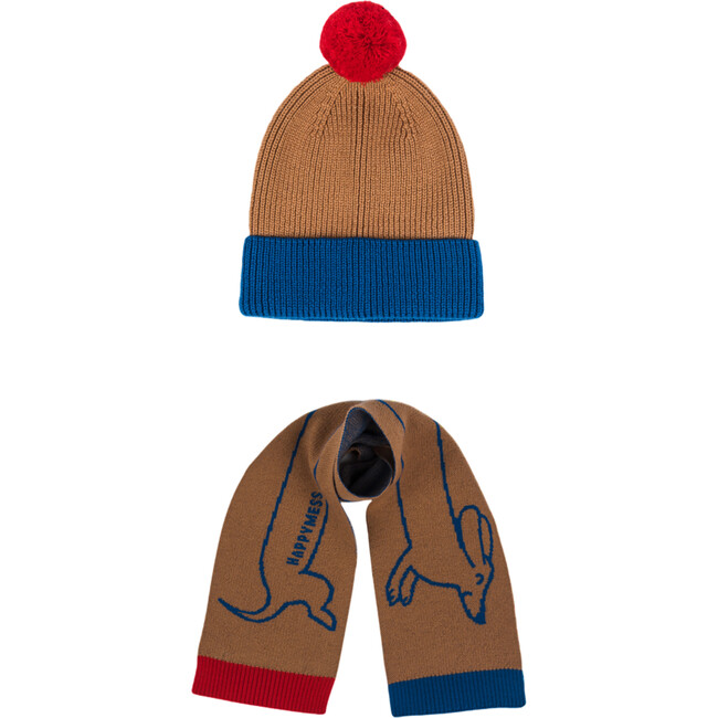 Set of 2 Dachshund Scarf & Merino Wool Beanie Hat, Caramel Joy 6y+